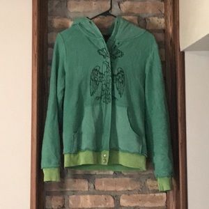 Free People Sherpa green zip up